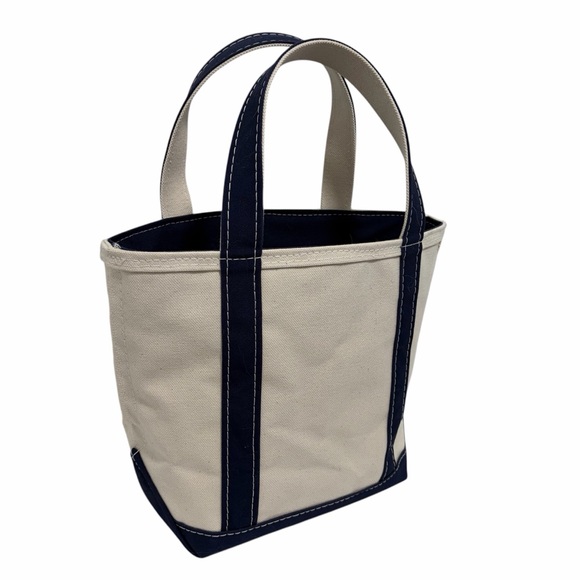 L.L. Bean Handbags - L.L. Bean Vintage White & Navy Blue Double Handle Small Canvas Tote - Like New